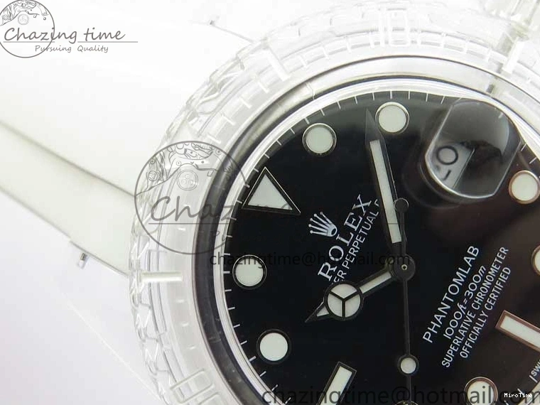 MiroTime 0116 Submariner Phantomlab Transparent KZF Best Edition Black Dial on White Rubber Strap VR StreetReady 2567